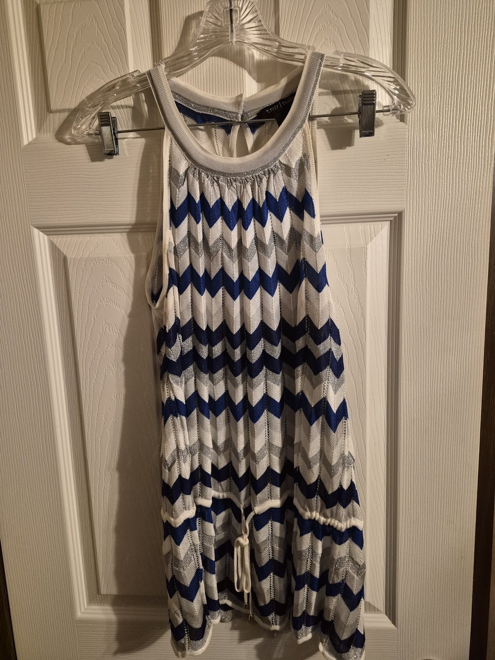 White House Black Market Blue, White & Gray Chevron Knit Halter Top